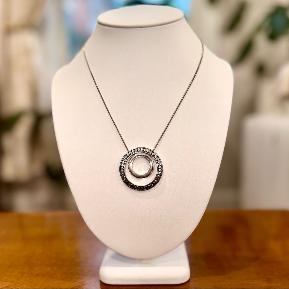 Ann Taylor Double Circle Silver Statement Necklace - image 1